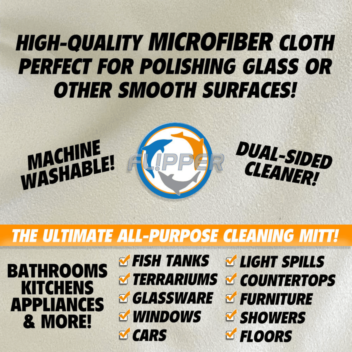 Flipper 2-in-1 Microfiber Aquarium Cleaning Mitt 2 Pack