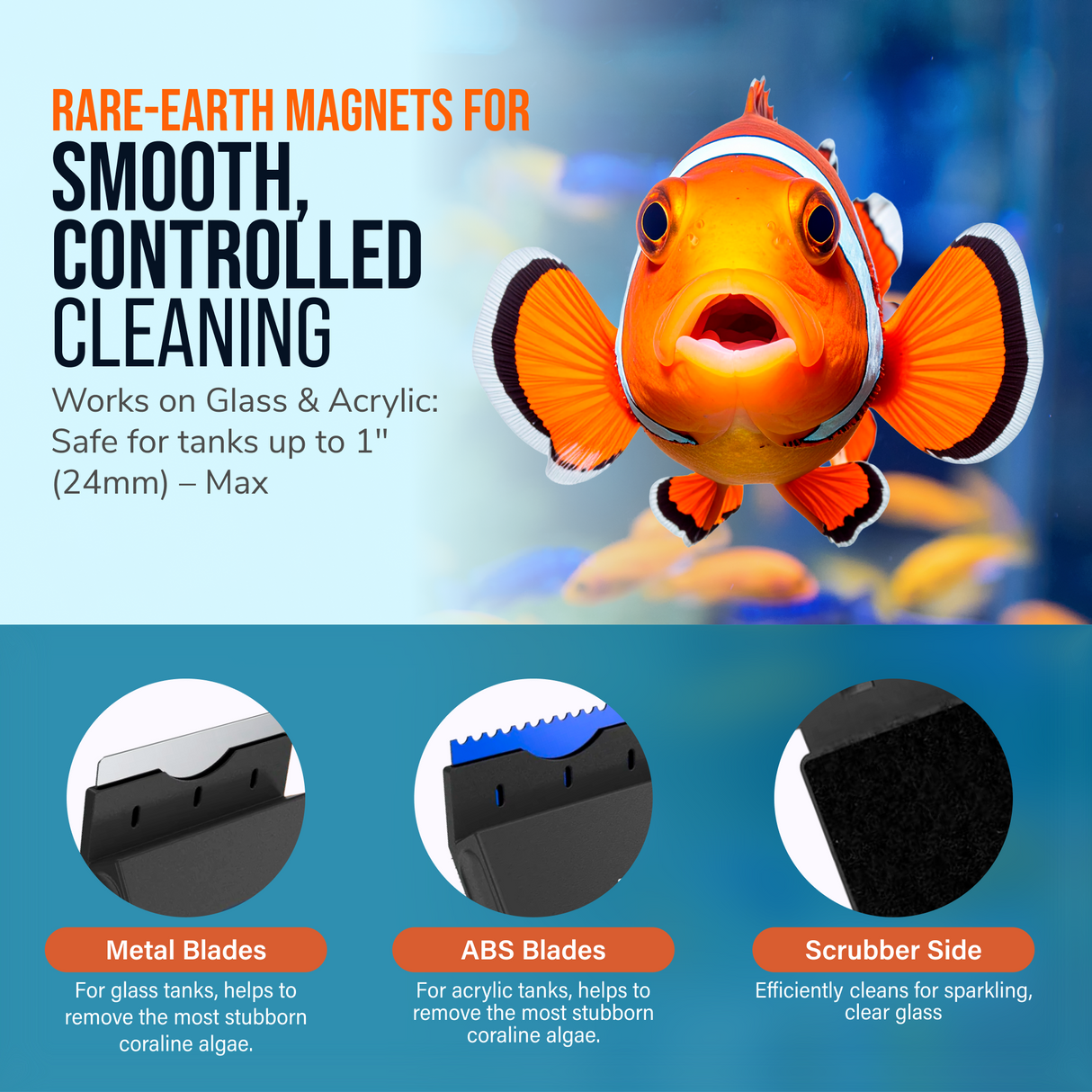 Flipper Edge Limited Edition Clownfish 2 in 1 Floating Magnetic Aquarium Algae Cleaner (MAX)