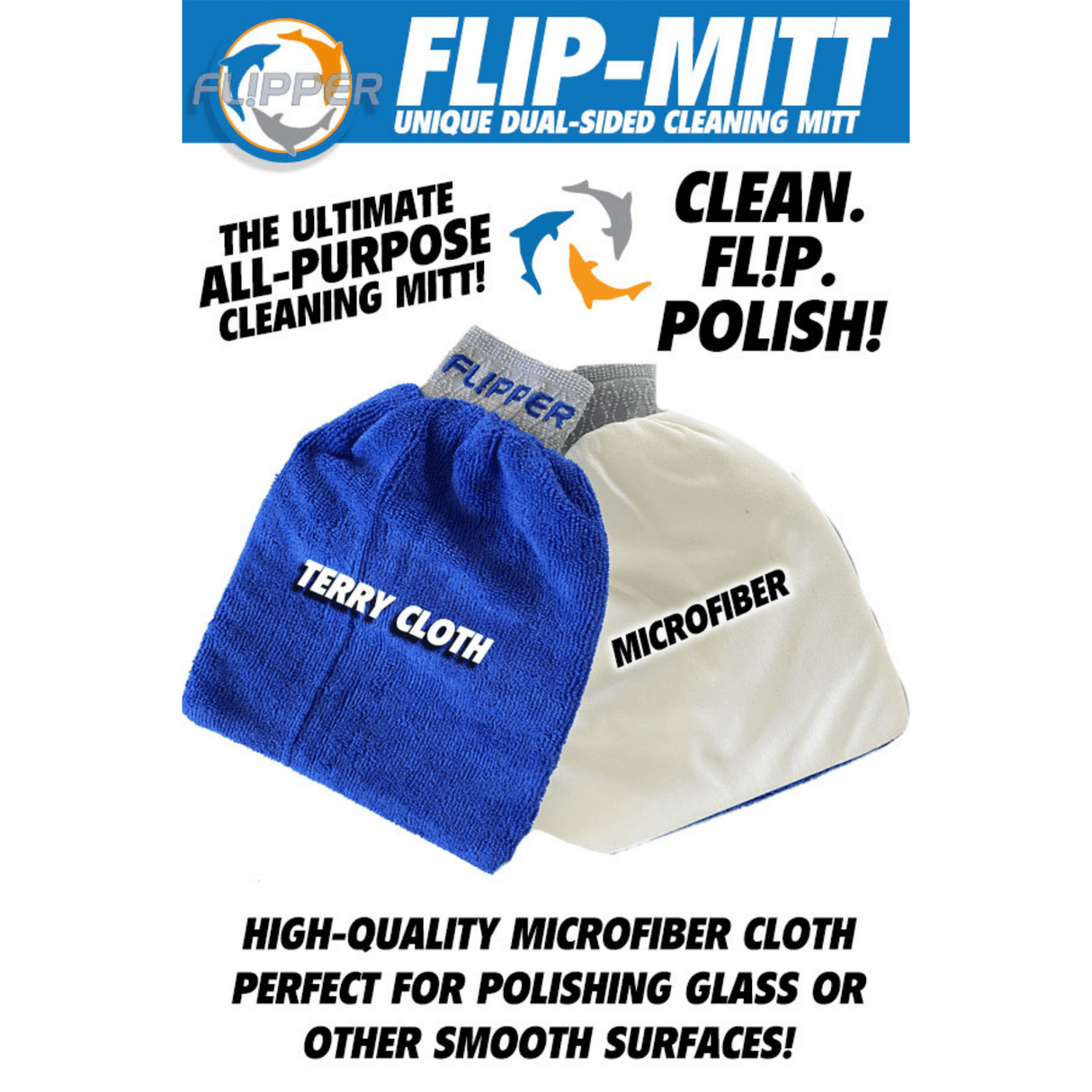 Flipper 2-in-1 Microfiber Aquarium Cleaning Mitt 2 Pack