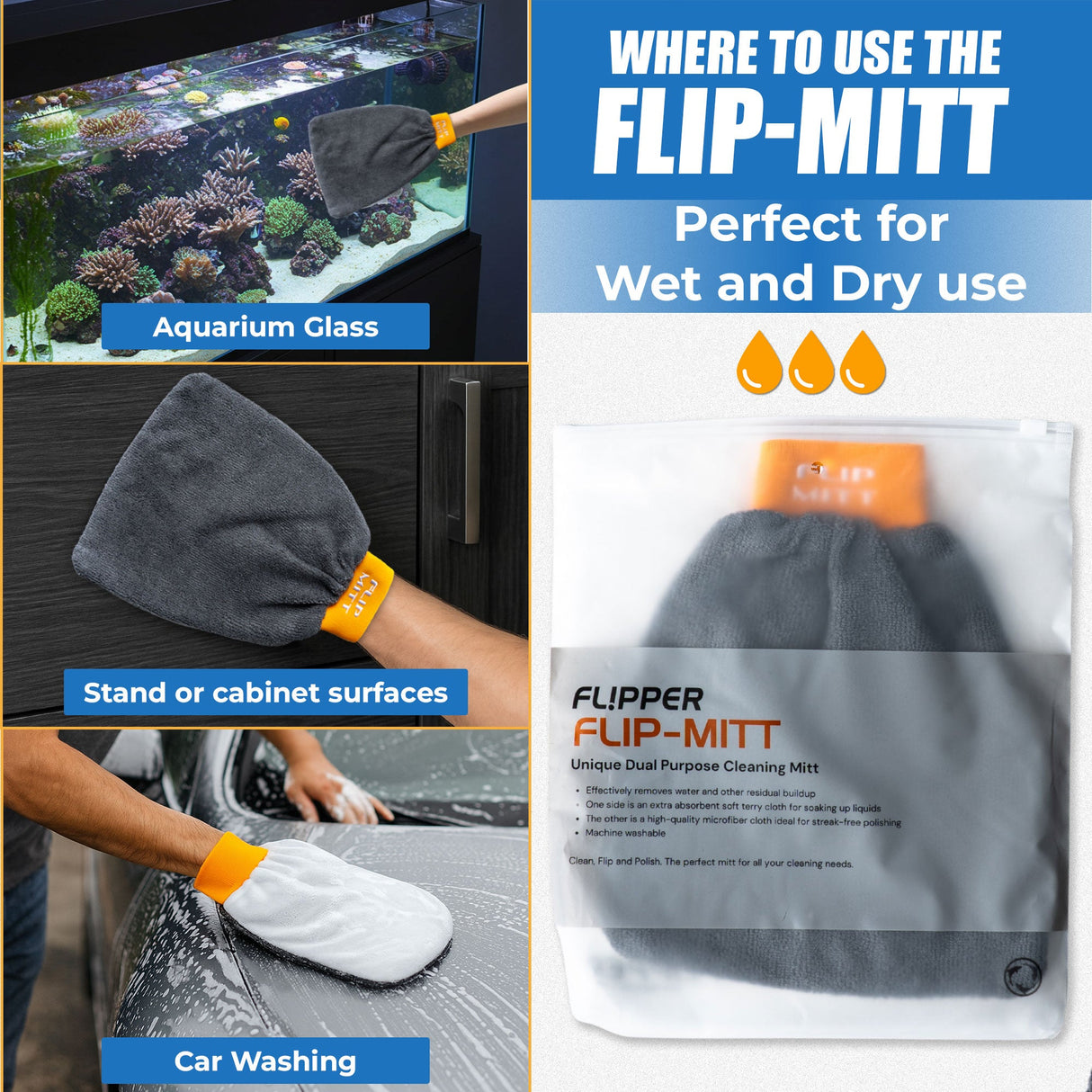 Flipper 2-in-1 Microfiber Aquarium Cleaning Mitt 1 Pack