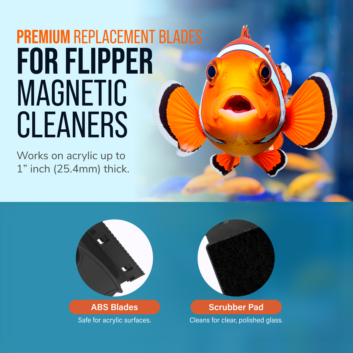 Flipper MAX ABS Replacement Blades Straight Edge 5 Pack - Acrylic Tanks