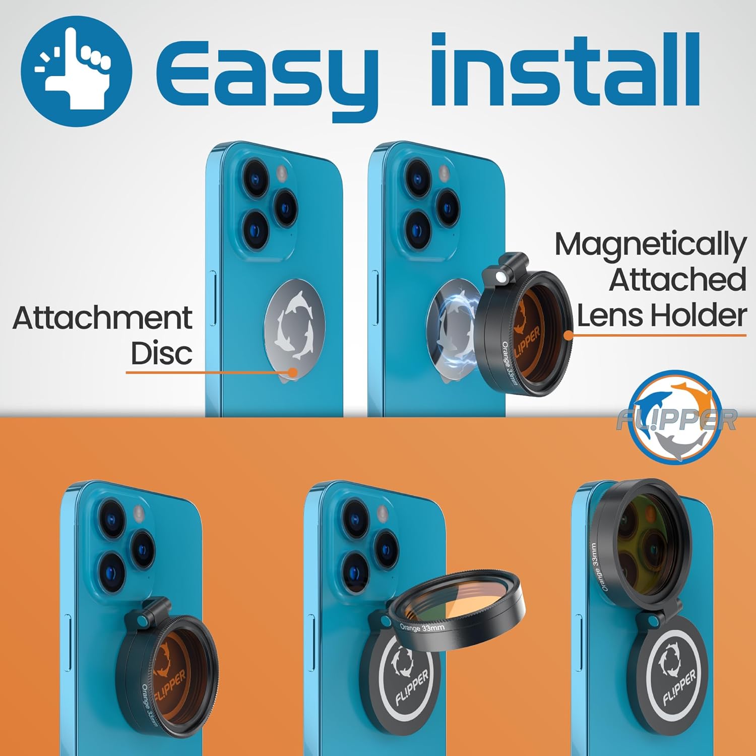 Flipper Flip-Kick Phone Filter Aquarium Reef Lens with Orange and Yellow Lenses