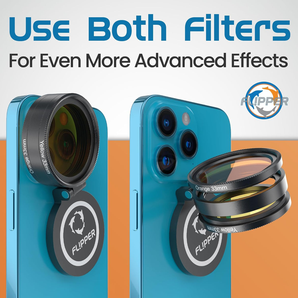 Flipper Flip-Kick Phone Filter Aquarium Reef Lens with Orange and Yellow Lenses